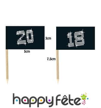 Drapeaux anniversaire VIP sur pics 8cm