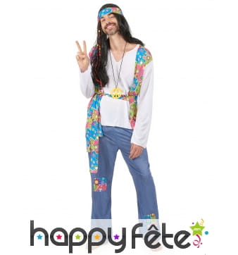 Déguisement bleu et coloré de hippie pour homme