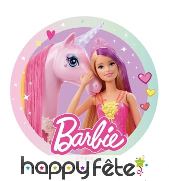 Disque Barbie et sa licorne magique en azyme 20cm