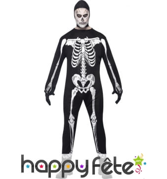 Déguisement blanc noir squelette homme