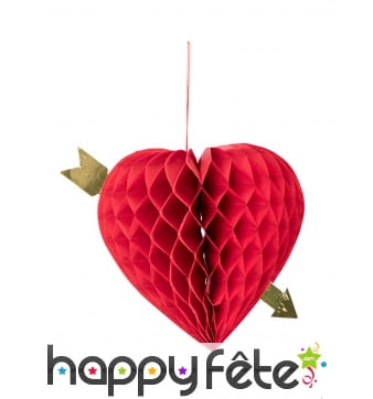 Déco Coeur alvéolé rouge à suspendre 20cm
