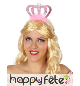 Diadème couronne rose haute et froufrous