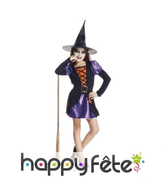Déguisement court violet de sorcière pour fille