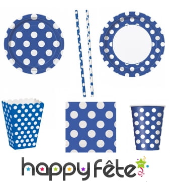 Décoration d'anniversaire bleue à pois blancs