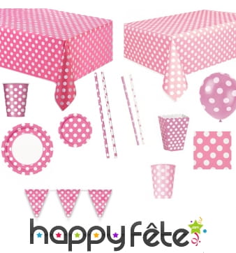 Décos d'anniversaire rose à pois blancs