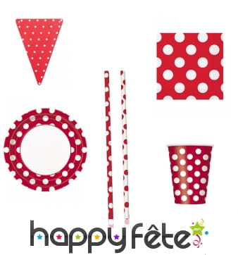 Décos d'anniversaire rouge à pois blanc