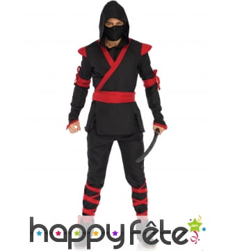 Déguisement d'assassin ninja noir rouge adulte