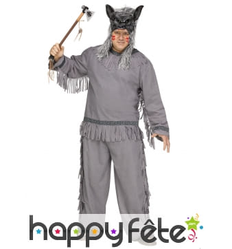 Déguisement de chef Indien tête de loup gris
