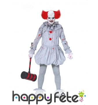 Déguisement de clown tueur gris ensanglanté