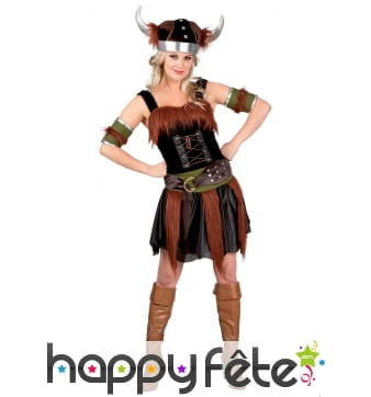 Déguisement de femme viking marron noir