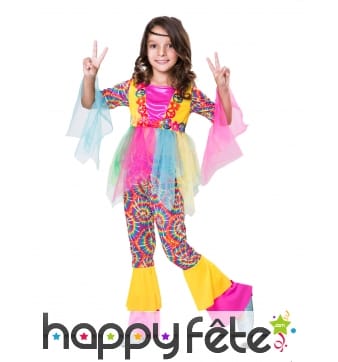 Déguisement de hippie multicolore pour fille