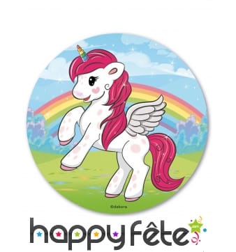 Disque de licorne arc-en-ciel en sucre de 20 cm