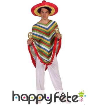 Déguisement de mexicain, poncho et pantalon blanc