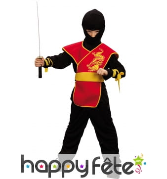 Déguisement de ninja noir et rouge pour enfant