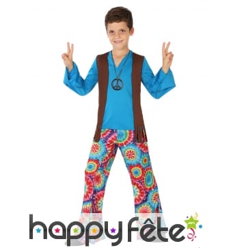 Déguisement de petit hippie bleu pantalon fleuri