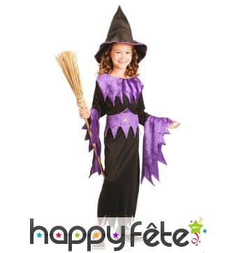 Déguisement de sorcière noir et violet pour fille