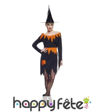 Déguisement de sorcière orange pour adulte