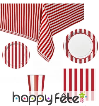 Décoration de table rayée rouge et blanc