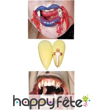 Dents de vampire crucifix doré