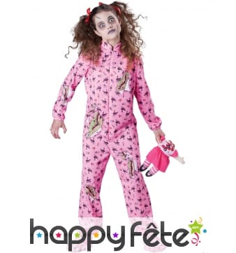 Déguisement enfant Zombie en pyjama rose