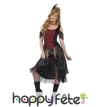 Déguisement femme de saloon rouge et noir