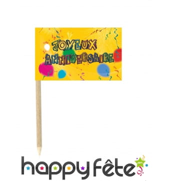 Drapeaux Joyeux anniversaire sur pic 7,5cm