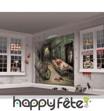 Décor mural couloir hopital sinistre d'Halloween