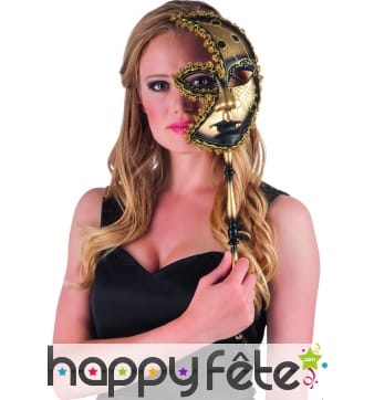 Demi-masque doré vénitien sur tige