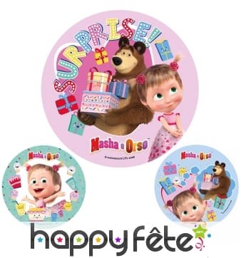 Disque Masha et Michka en sucre de 21 cm