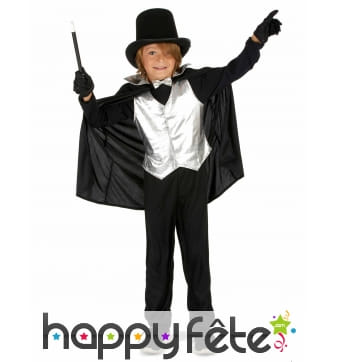 Déguisement noir argenté de petit magicien