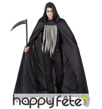 Déguisement noir de faucheur avec longue cape
