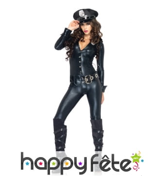 Déguisement noir de femme policier effet latex