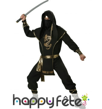 Déguisement noir doré de ninja, prémium