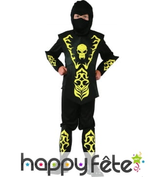 Déguisement ninja noir et jaune motif tête de mort