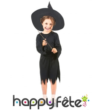 Déguisement noir uni de sorcière pour fillette