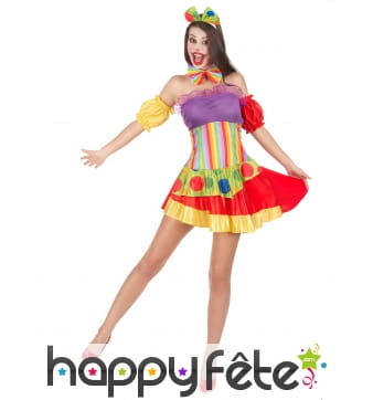 Déguisement robe colorée courte de clown