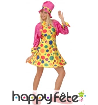 Déguisement robe courte de clown à pois colorés