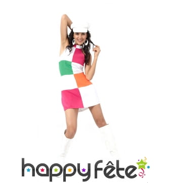 Déguisement robe courte disco damiers colorés