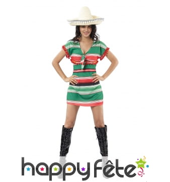 Déguisement robe courte mexicaine multicolore