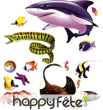 Décors repositionnables de 16 animaux marins