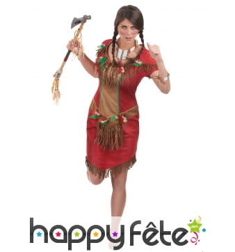 Déguisement rouge d'indienne pour femme