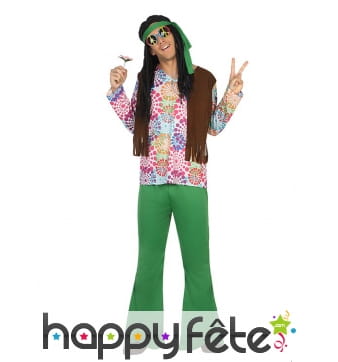 Déguisement vert coloré de hippie pour homme