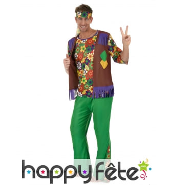 Déguisement vert fleuri hippie pour homme
