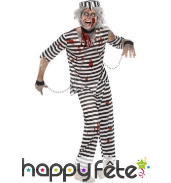 Déguisement zombie noir blanc prisonnier