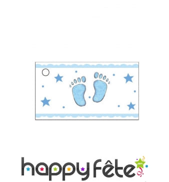 Etiquettes avec petits pieds bleus, en papier