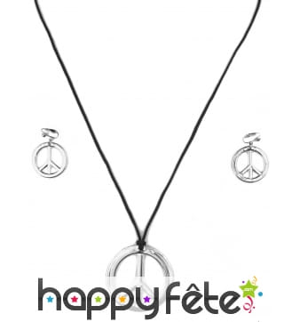 Ensemble collier boucles d'oreilles hippie argenté