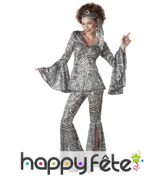 Ensemble Disco blanc noir zébré effet brillant