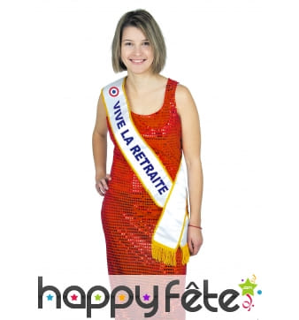 Écharpe Satin Blanc Vive la Retraite Bleue