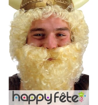 Fausse barbe blonde frisée avec élastique