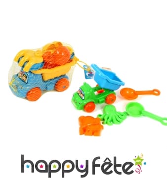 Filet camion de plage, moules et pelles